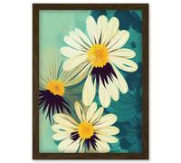 Artery8 Abstract Illustration Daisy Blossoms Flowers Painting Artwork Framed Wall Art Print A4 in Brown Artery8 Brown