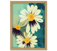 Artery8 Abstract Illustration Daisy Blossoms Flowers Painting Artwork Framed Wall Art Print A4 in Light Oak Artery8 Light Oak