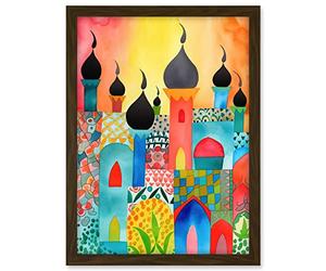 Artery8 Abstract Islamic Cityscape Folk Art Artwork Framed A3 Wall Art Print