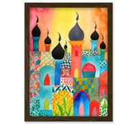 Artery8 Abstract Islamic Cityscape Folk Art Artwork Framed Wall Art Print A4 in Brown Artery8 Brown