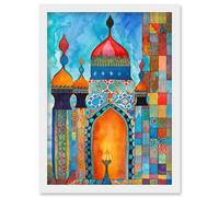 Artery8 Abstract Islamic Mosque Entrance Prayer Folk Art Artwork Framed Wall Art Print A4 in White Artery8 White