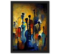 Artery8 Abstract Jazz Orchestra Rhythm & Blues Music Oil Artwork Framed Wall Art Print A4 in Black Artery8 Black