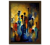 Artery8 Abstract Jazz Orchestra Rhythm & Blues Music Oil Artwork Framed Wall Art Print A4 in Brown Artery8 Brown
