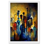 Artery8 Abstract Jazz Orchestra Rhythm & Blues Music Oil Artwork Framed Wall Art Print A4 in White Artery8 White