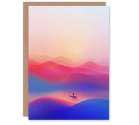 Artery8 Abstract Lake Canoe Pink Blue Landscape Sunrise Birthday Card Artery8 Blue