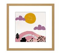 Artery8 Abstract Landscape Countryside Sun & Hills Modern Boho Bohemian Soft Purple Watercolour Painting Square Wooden Framed Wall Art Print Picture Artery8 Light Oak