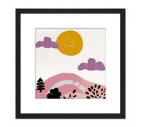 Artery8 Abstract Landscape Countryside Sun & Hills Modern Boho Bohemian Soft Purple Watercolour Painting Square Wooden Framed Wall Art Print Picture Artery8 Black