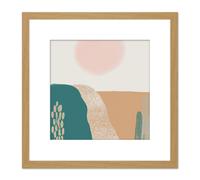 Artery8 Abstract Landscape Fields Sun Soft Modern Boho Earthy Toned Bohemian Watercolour Painting Square Wooden Framed Wall Art Print Picture 8X8 Artery8 Light Oak