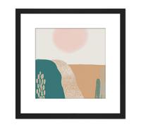 Artery8 Abstract Landscape Fields Sun Soft Modern Boho Earthy Toned Bohemian Watercolour Painting Square Wooden Framed Wall Art Print Picture 8X8 Artery8 Black
