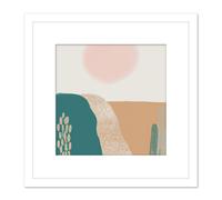 Artery8 Abstract Landscape Fields Sun Soft Modern Boho Earthy Toned Bohemian Watercolour Painting Square Wooden Framed Wall Art Print Picture 8X8 Artery8 White