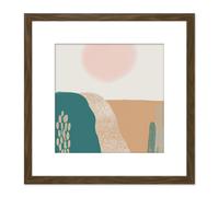 Artery8 Abstract Landscape Fields Sun Soft Modern Boho Earthy Toned Bohemian Watercolour Painting Square Wooden Framed Wall Art Print Picture 8X8 Artery8 Brown