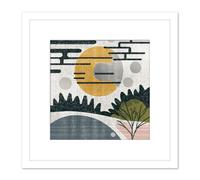 Artery8 Abstract Landscape Grunge Boho Sunrise Vintage Square Wooden Framed Wall Art Print Picture 8X8 Inch in White Artery8 White