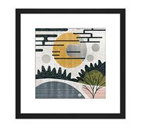 Artery8 Abstract Landscape Grunge Boho Sunrise Vintage Square Wooden Framed Wall Art Print Picture 9X9 Inch
