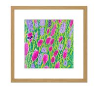 Artery8 Abstract Lavender Flower Meadow in Bloom Modern Painting Square Wooden Framed Wall Art Print Picture 8X8 Inch in Light Oak Artery8 Light Oak