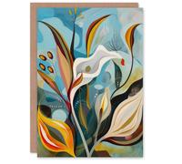 Artery8 Greeting Card Abstract Lily Flowers in Bloom Colourful Spring For Her Woman Birthday Card