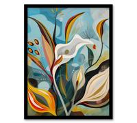 Artery8 Abstract Lily Flowers in Bloom Colourful Spring Living Room Artwork Framed Wall Art Print A4