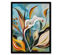 Artery8 Abstract Lily Flowers in Bloom Colourful Spring Living Room Artwork Framed Wall Art Print 18X24 Inch