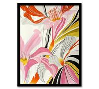 Artery8 Abstract Lily Flowers Pink Orange Yellow Design Living Room Artwork Framed Wall Art Print A4