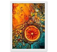 Artery8 Abstract Liquid Paint Dried Orange Fruit Slice Artwork Framed A3 Wall Art Print