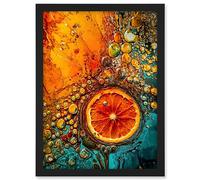 Artery8 Abstract Liquid Paint Dried Orange Fruit Slice Artwork Framed A3 Wall Art Print