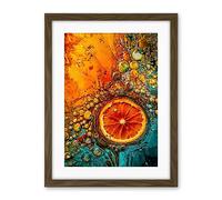 Artery8 Abstract Liquid Paint Dried Orange Fruit Slice Artwork Framed Wall Art Print 18X24 Inch