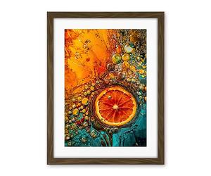 Artery8 Abstract Liquid Paint Dried Orange Fruit Slice Artwork Framed Wall Art Print 18X24 Inch