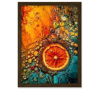 Artery8 Abstract Liquid Paint Dried Orange Fruit Slice Artwork Framed Wall Art Print A4