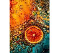 Artery8 Abstract Liquid Paint Dried Orange Fruit Slice Large XL Wall Art Canvas Print