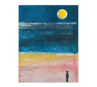 Artery8 Abstract Lone Figure Full Moon Beach Walk Living Room Bathroom Large Wall Art Poster Print Thick Paper 18X24 Inch