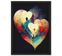 Artery8 Abstract Love Hearts Night Sky Painting Modern Wall Art Print - A4 Size