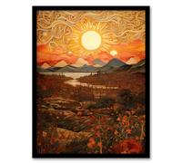 Artery8 Abstract Magical Autumn Sunset Landscape Painting Artwork Artwork Framed Wall Art Print 18X24 Inch