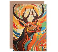 Artery8 Abstract Majestic Stag Autumn Sunrise Reindeer Head for Him or Her Man Woman Birthday Thank You Congratulations Blank Art Greeting Card