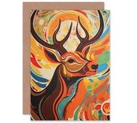 Artery8 Abstract Majestic Stag Autumn Sunrise Reindeer Head for Him or Her Man Woman Birthday Thank You Congratulations Blank Art Greeting Card