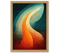 Artery8 Abstract Mid Century Orange & Blue Organic Candle Flame Artwork Framed Wall Art Print A4 in Light Oak Artery8 Light Oak