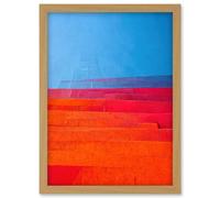 Artery8 Abstract Minimalist Steps Painting Blue Purple Pink Orange Red Artwork Framed Wall Art Print A4 in Light Oak Artery8 Light Oak