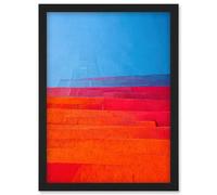 Artery8 Abstract Minimalist Steps Painting Blue Purple Pink Orange Red Wall Art Print - A4 Size