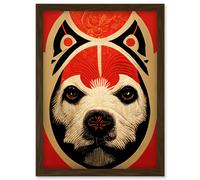 Abstract Mixed Media Dog Design Red Black Artwork Framed Wall Art Print A4
