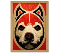 Abstract Mixed Media Dog Design Red Black Artwork Framed Wall Art Print A4