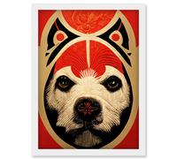 Abstract Mixed Media Dog Design Red Black Artwork Framed Wall Art Print A4