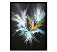 Abstract Modern Art Paint Splat Dark Feathers Framed Art Print Artery8 Multi A4