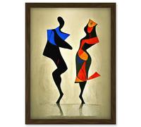 Artery8 Abstract Modern Painting Of Two Figures Dancing Artwork Framed Wall Art Print A4 in Brown Artery8 Brown