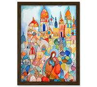 Artery8 Abstract Moroccan Cityscape Folk Art Artwork Framed A3 Wall Art Print