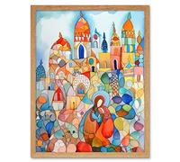 Artery8 Abstract Moroccan Cityscape Folk Art Artwork Framed Wall Art Print 9X7 Inch