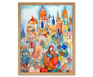 Artery8 Abstract Moroccan Cityscape Folk Art Artwork Framed Wall Art Print 9X7 Inch