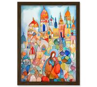 Abstract Moroccan Cityscape Folk Art Artwork Framed Wall Art Print A4 Artery8 Brown One Size
