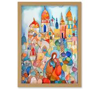 Abstract Moroccan Cityscape Folk Art Artwork Framed Wall Art Print A4 Artery8 Light Oak One Size