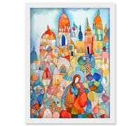 Abstract Moroccan Cityscape Folk Art Artwork Framed Wall Art Print A4 Artery8 White One Size
