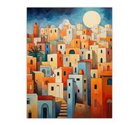 Wall Art Print Abstract Morocco Cityscape in Orange and Blue Poster Picture Artery8 Multi W24 inch x H32 inch