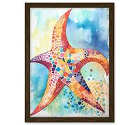 Artery8 Abstract Mosaic Starfish Folk Art Artwork Framed A3 Wall Art Print