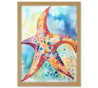 Artery8 Abstract Mosaic Starfish Folk Art Artwork Framed A3 Wall Art Print